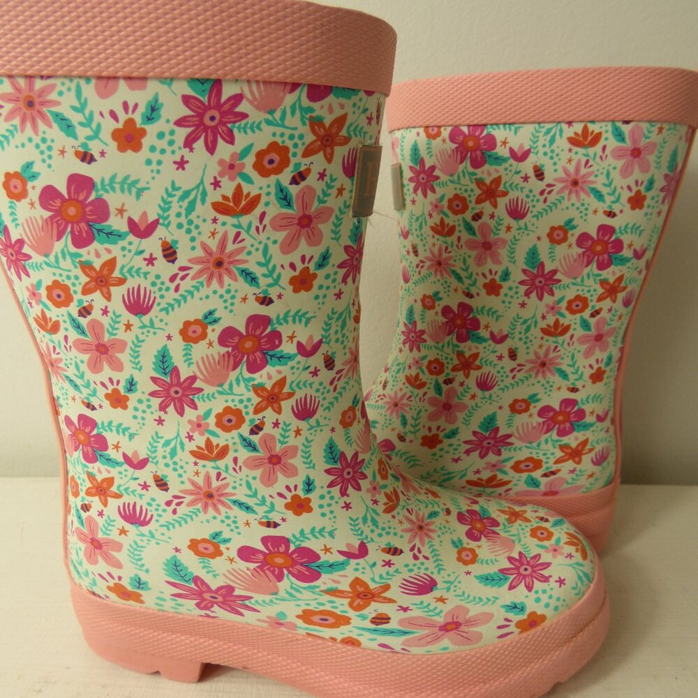 Hatley Pink Floral Rain Boots, Size 9 - Picture 2 of 3